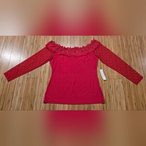 NWT Venus Red Lace Off-Shoulder Top